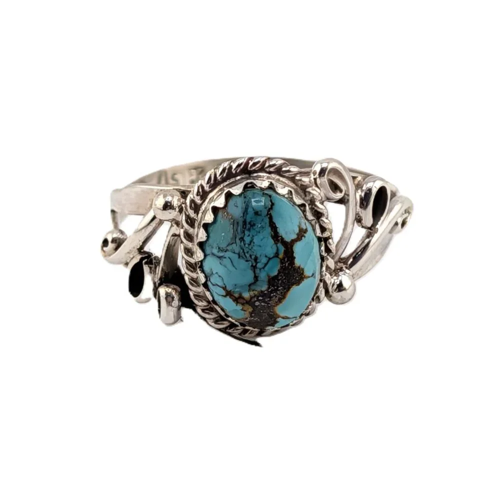 Handcrafted Navajo Green Turquoise Ring Native American Jewelry Sz‎ 7.75**